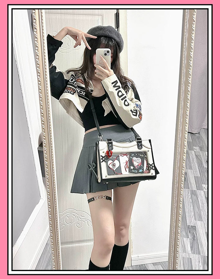 Y2K Square Shaped Ita Bag, Clear Window & Star Chain 45418:848154