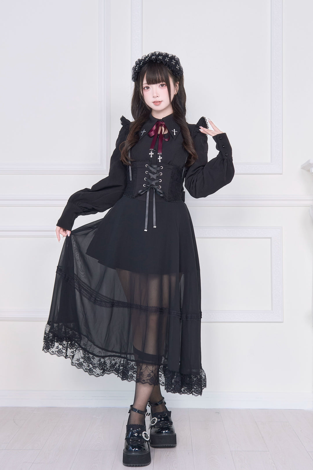 Waist Cincher Designed Jirai Kei Long Skirt (L M) 43941:789831