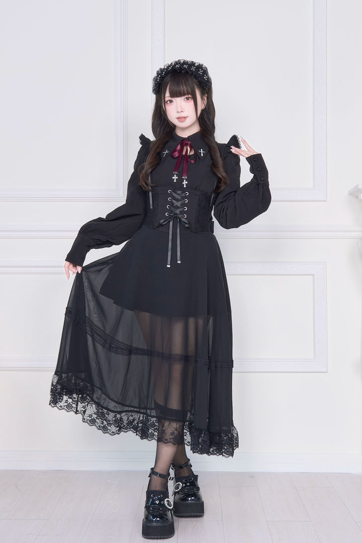 Waist Cincher Designed Jirai Kei Long Skirt (L M) 43941:789831