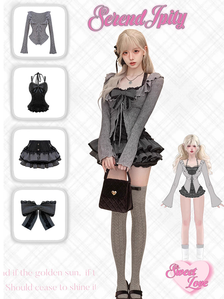 Gyaru Mini Cake Skirt Outfit, Light Cardigan 43428:779975