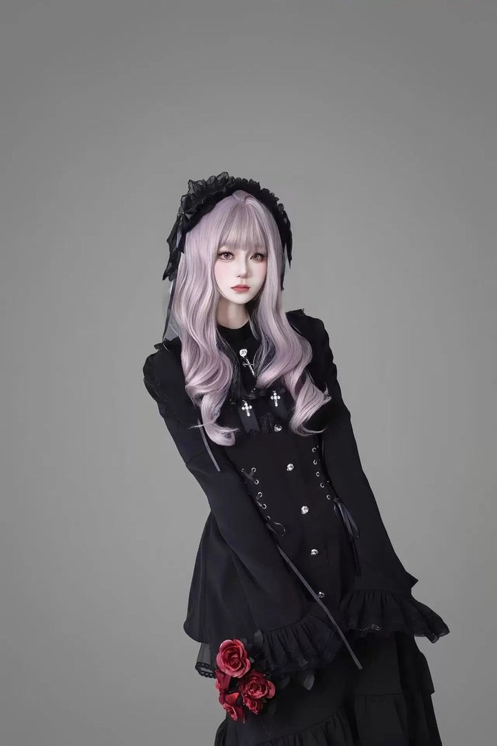 Jirai Kei Flared Sleeve Dress Set, Cross Accents 44369:807260