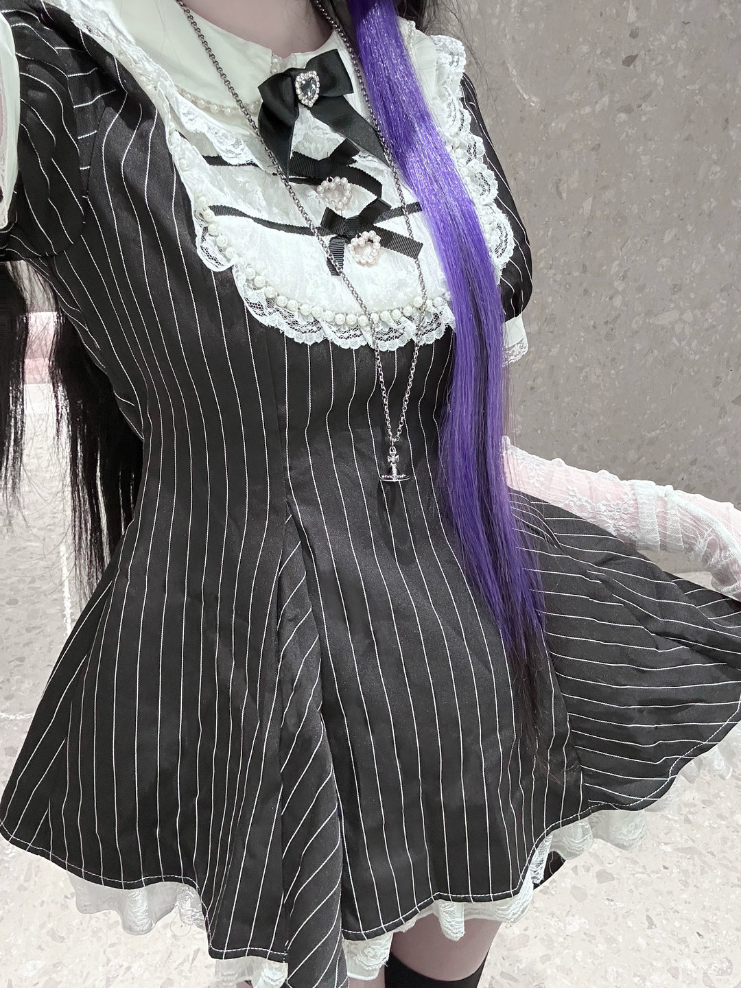 Peter Pan Collar Jirai Kei Dress Set, Bunny Ear 43649:783828
