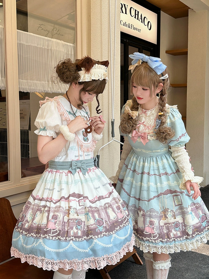 Blue White Lolita Dress Little Bear Embroidered 3-Style Dress 32062:382524 32062:382524