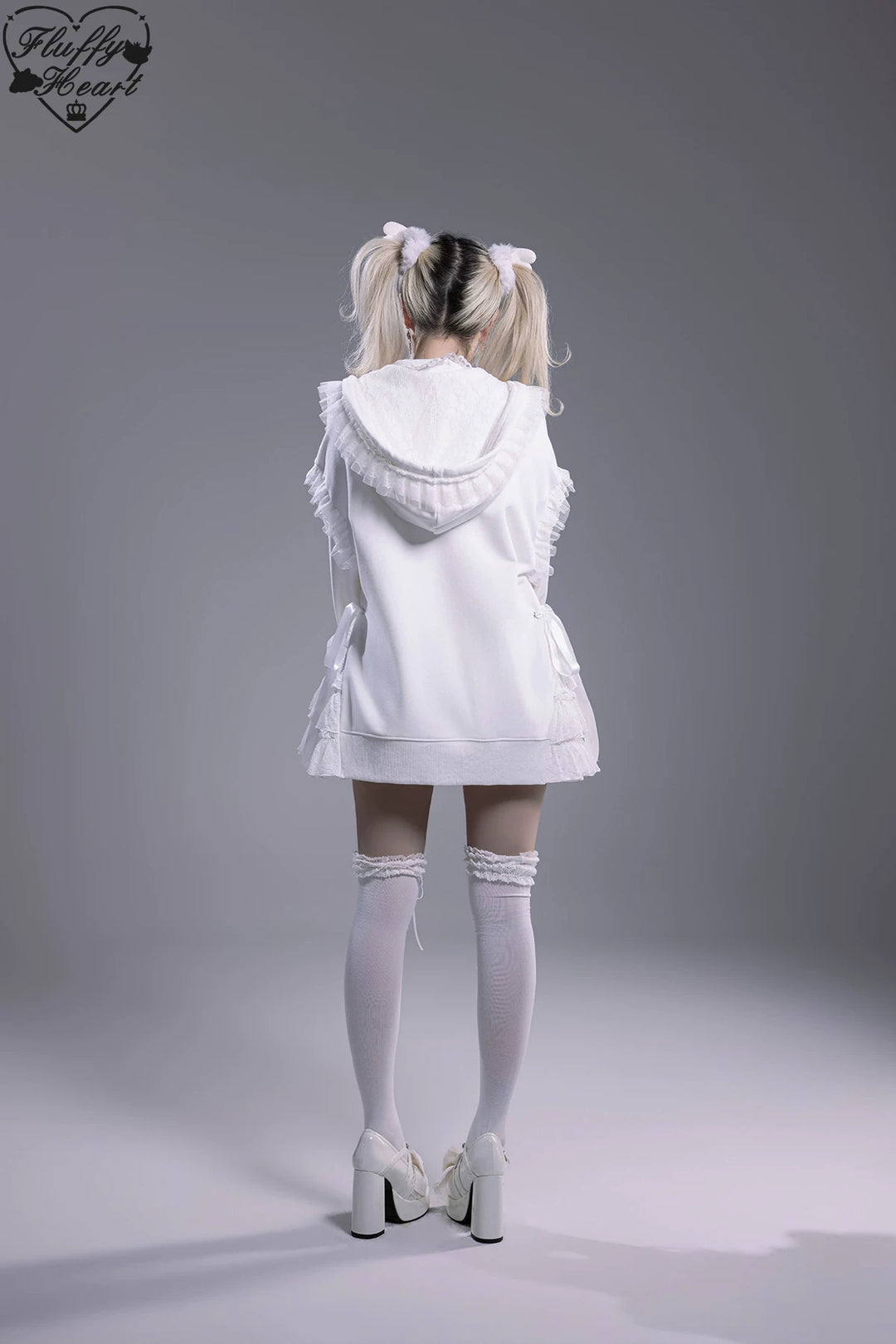 Lace-Trim Hoodie Coat, Side Pocket 45227:842242