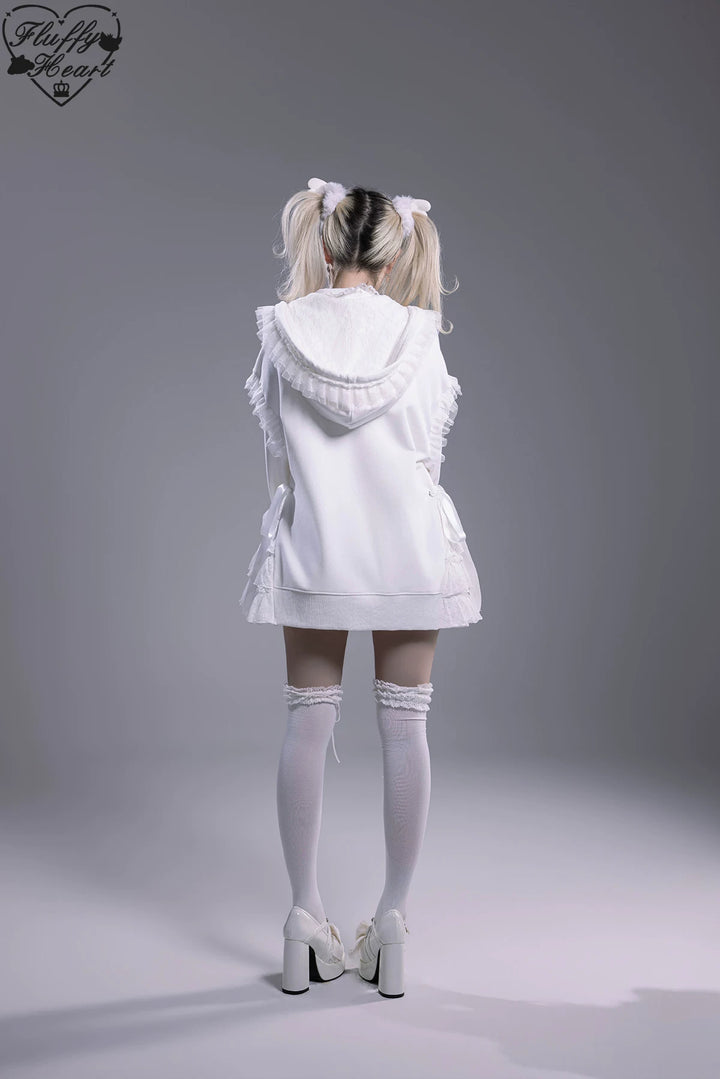 Lace-Trim Hoodie Coat, Side Pocket 45227:842242