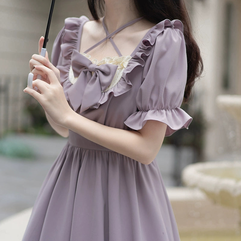 Elegant Lolita Dress Purple Lolita Dress Puff Sleeve Dress (L M S XL) 36412:564132