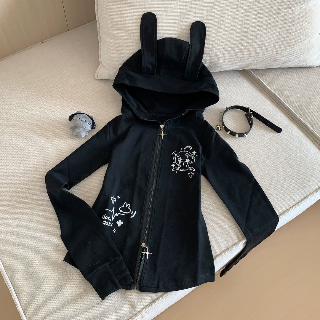 Jirai Kei Hooded Jacket With Bunny Ears & Two-Way Zippers 42899:757214