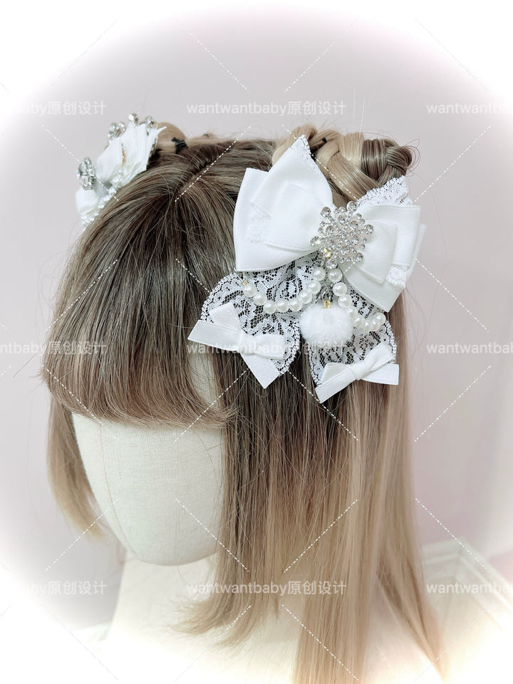 Ryousangata Ribbon Bow Hair Clips, Snowflake Rhinestone 44196:803520