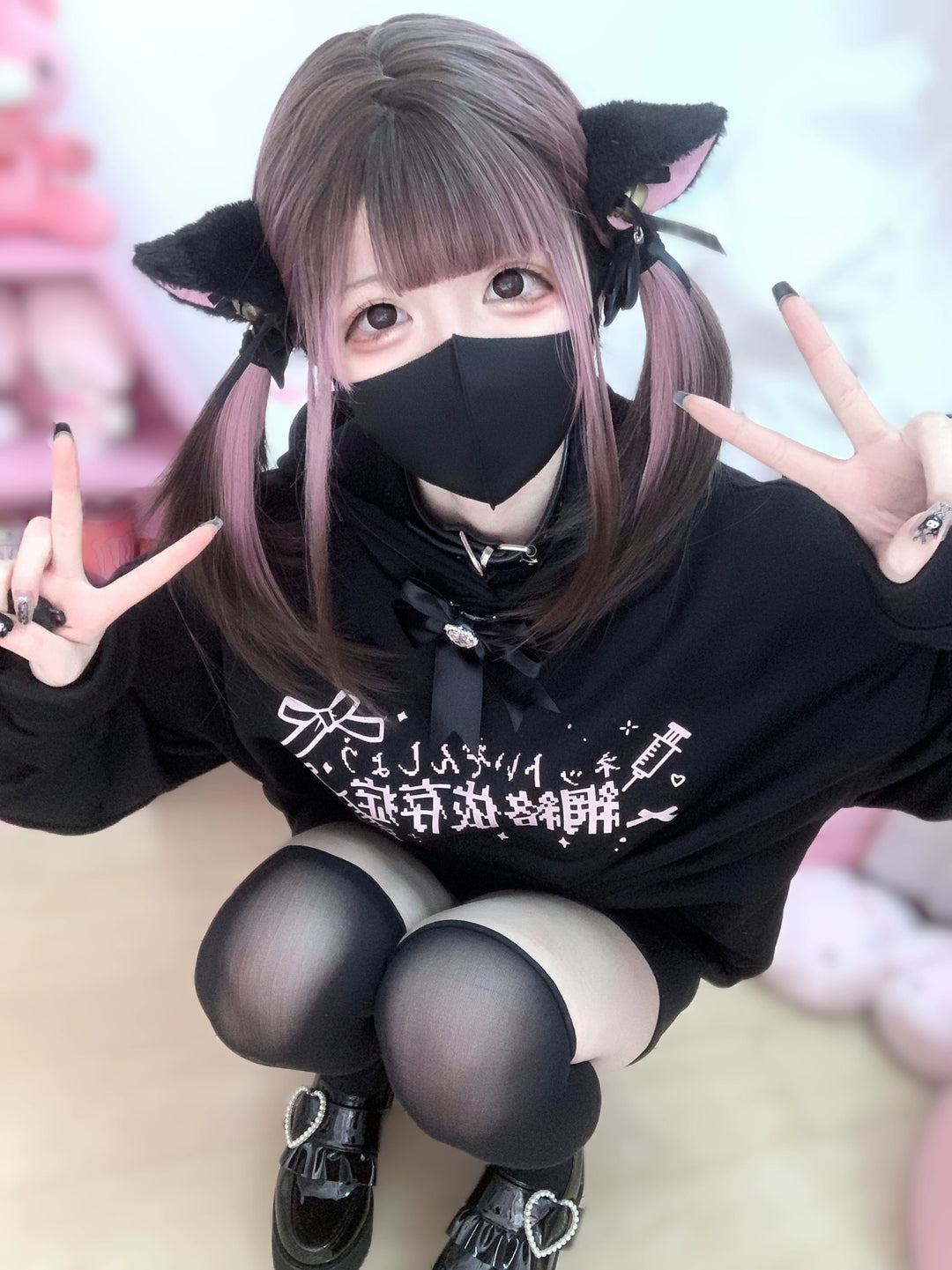 Jirai Kei Black White Hoodie Tenshi Kaiwai Hoodie 32346:408758 32346:408758