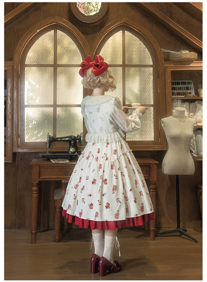 Pink Blue Lolita Dress Short Sleeve Lolita Dress Floral Tea Pot Print 37134:552406