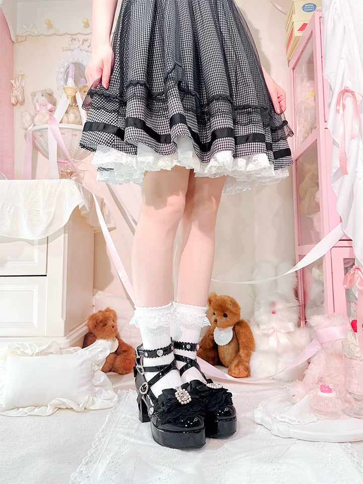 Jirai Kei Rhinestone Heeled Shoes, Heart Cutout Heel 45839:866664