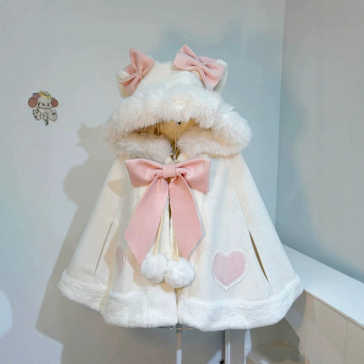 Sweet Lolita Coat Kawaii Ribbon Bunny Ear Cape For Winter 40290:678328