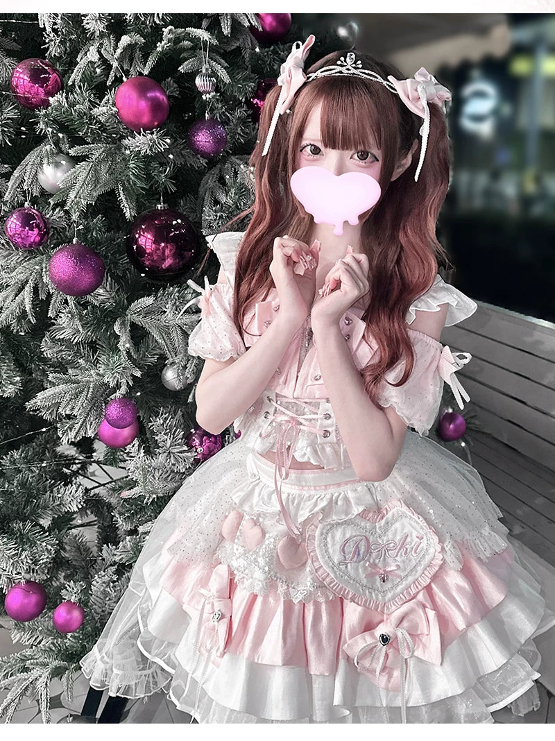 Chika Idol Outfit, Pink Heart-Decorated Top & Skirt 44770:827382