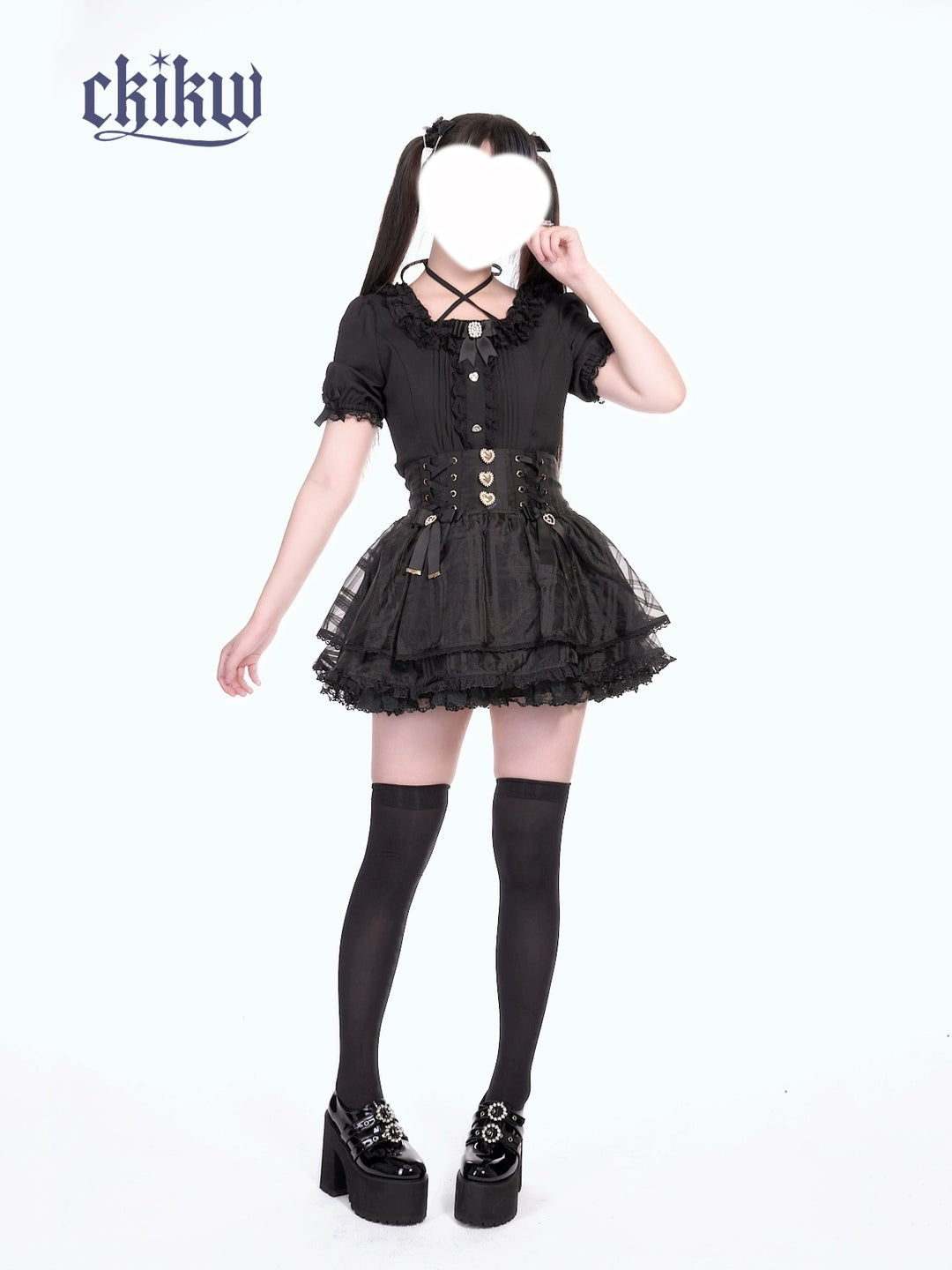 High-Waist Ryousangata Skirt, Tiered Ruffles 43612:780894