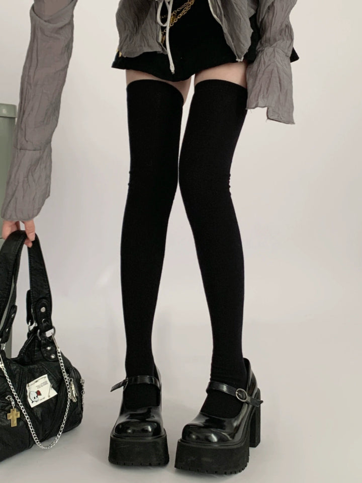 JK Thigh-high Socks Black Knee-high Socks Winter Stockings 40884:698416