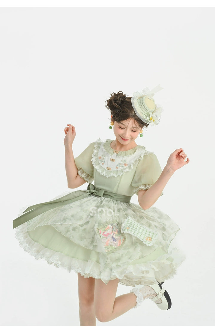 Cottagecore Dress Green Patchwork Lace Lolita Dress 35906:568332