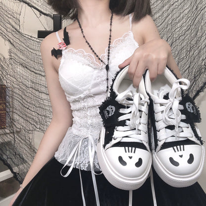 Y2K Subculture Girl Platform Canvas Black White Shoes 28960:344010