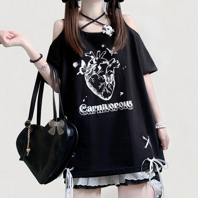 Jirai Kei Shirt Off-Shoulder Short Sleeve T-shirt 35530:495430