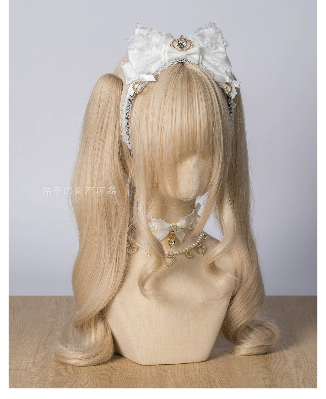 Jirai Kei Layered Bow Lace Headband, Crown & Heart Rhinestone 45960:870844