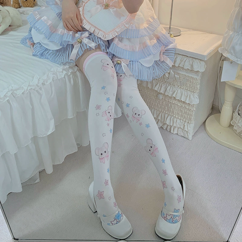 Lolita Stockings Lucky Mouse Print Thigh-high Socks 36576:587912