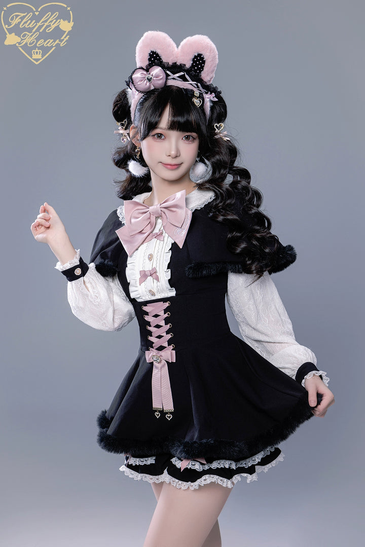 IP Collab Jirai Kei Dress Set, Detachable Fluffy Cape 44146:798072