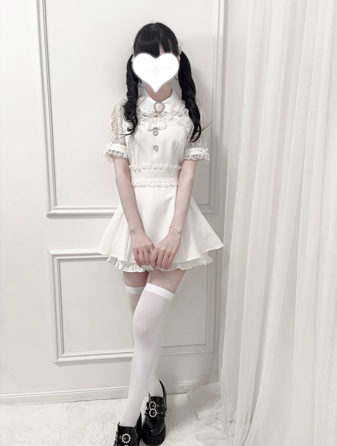 Jirai Kei Lace Shawl Dress Set, Rhinestone Details 43567:779739
