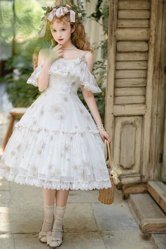 Lolita Dress Sunflower Print JSK White Strap Lolita Dress 36480:545948