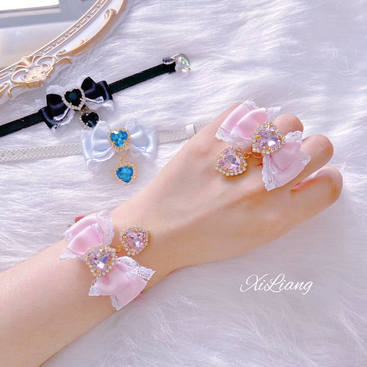 Jirai Kei Handmade Bow Leather Wristband Bracelet Ring Multicolor 28902:327126 28902:327126