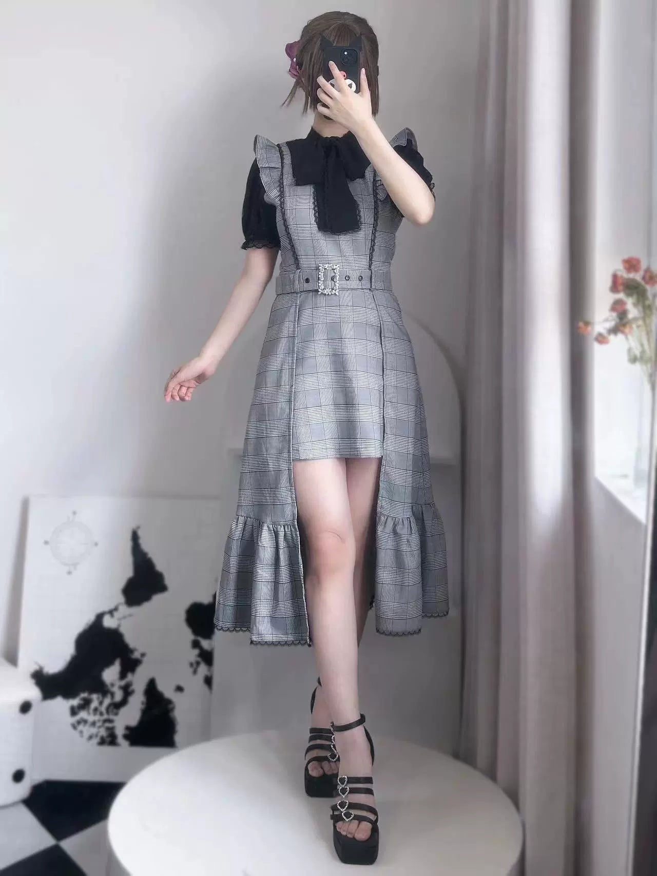 Jirai Kei Dress Faux Two-piece Dress Ruffle Irregular Dress (L M S) 37844:574028