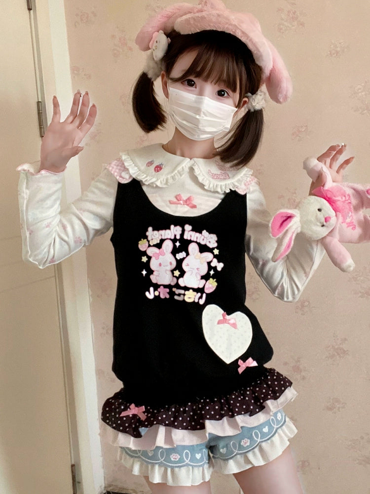 Kawaii Strawberry Bunny Tank Top with Detachable Bunny Hood 43030:762418