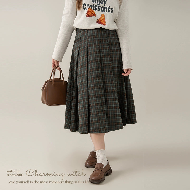 Plus Size Green Coffee Plaid Skirt 29786:359642 29786:359642