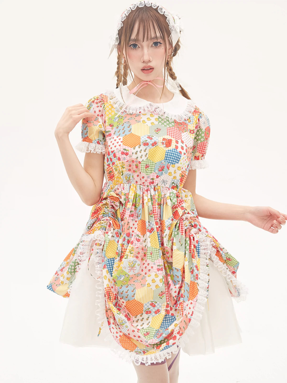 Sweet Lolita Dress Kidcore Floral Dress Drawstring Dress 36156:543108