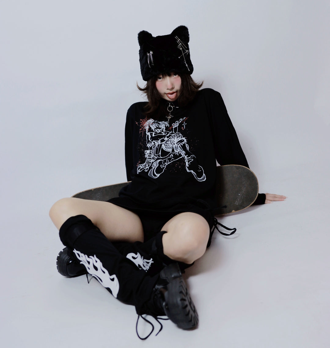 Yami Kawaii White Black Unisex Hoodie Oversize 29236:341330 29236:341330