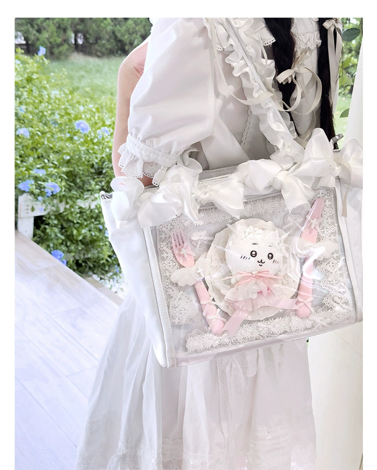 Elegant Satin Ita Bag, Rose-Inspired Ribbon & Clear Window 43230:773258