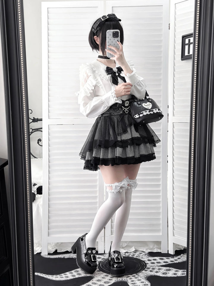 Ryousangata White Blouse & Houndstooth Skirt Set 46074:874731
