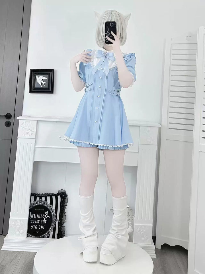 Jirai Kei Striped Dress, Lace Peter Pan Collar 45561:855077