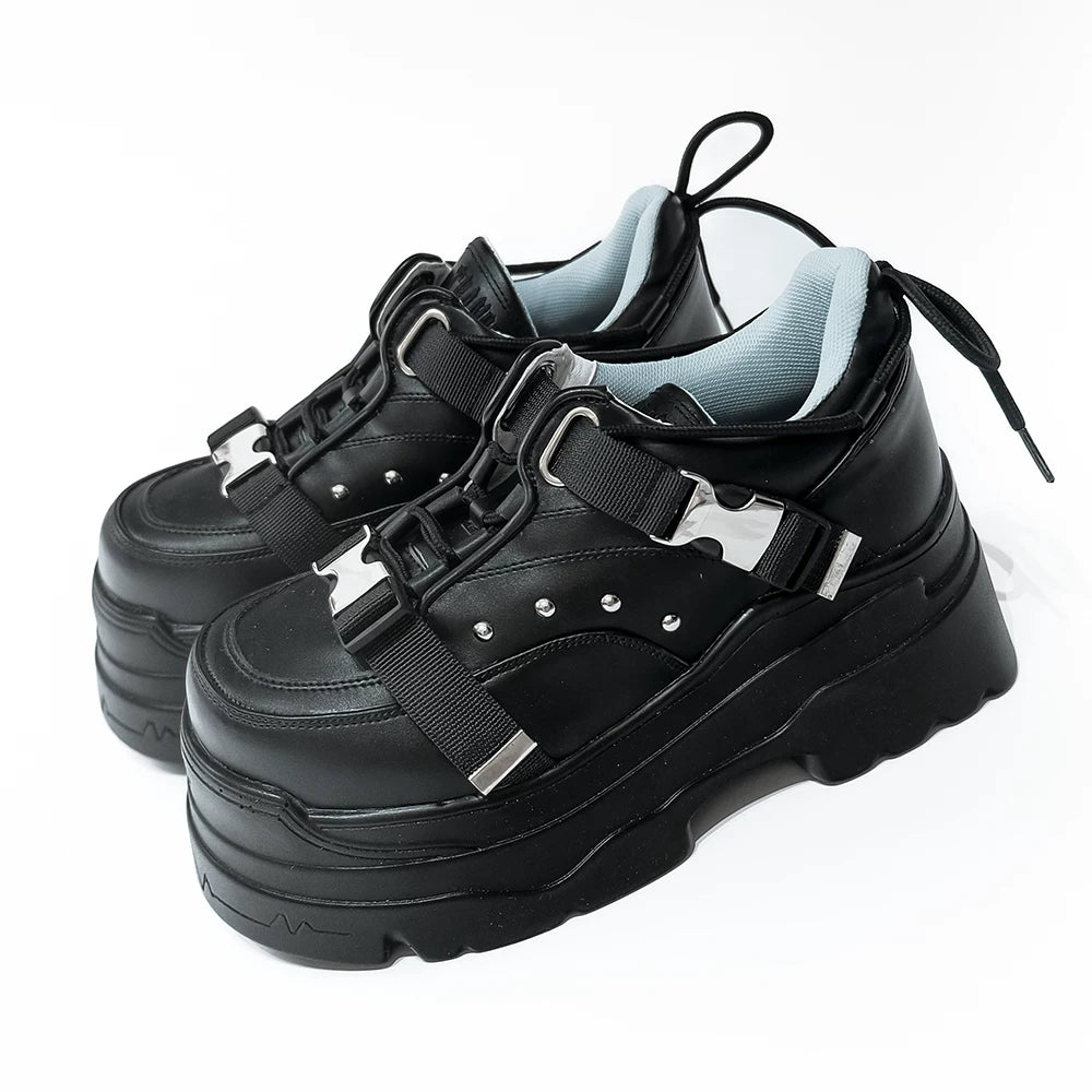 White/Black Punk High Platform Shoes, Metal Buckles (35 36 37 38 39 40) 44400:807745