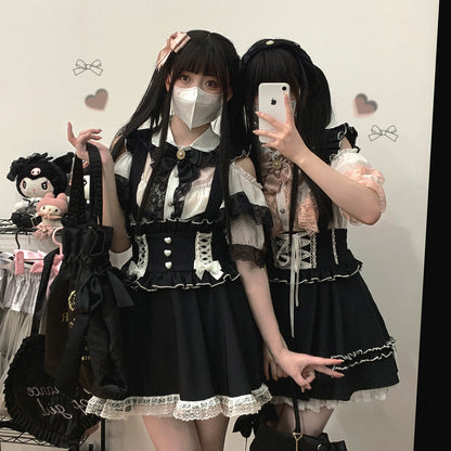 Jirai Kei Suspender Skirt Ruffled Lace Strap Salopette 35372:544050