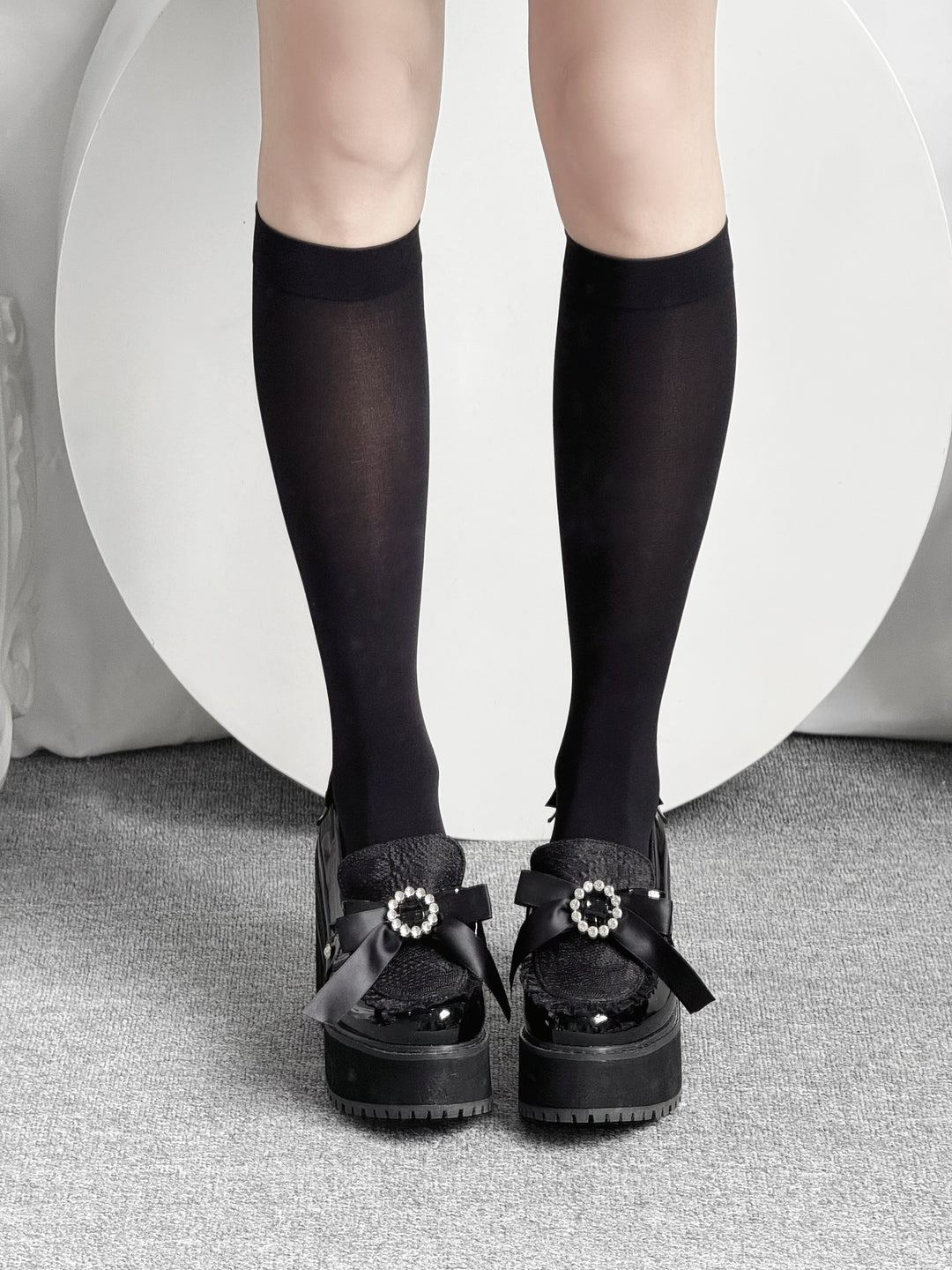 Lightweight Jirai Kei Calf Socks, Versatile Solid Color 45355:845528