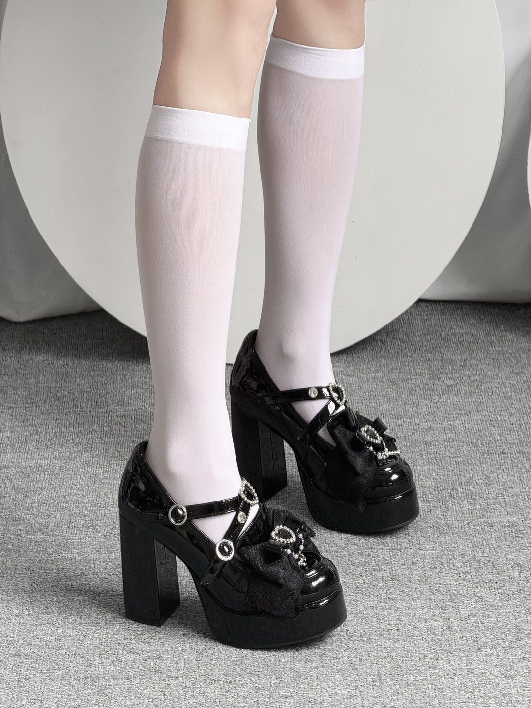 Lightweight Jirai Kei Calf Socks, Versatile Solid Color 45355:845541