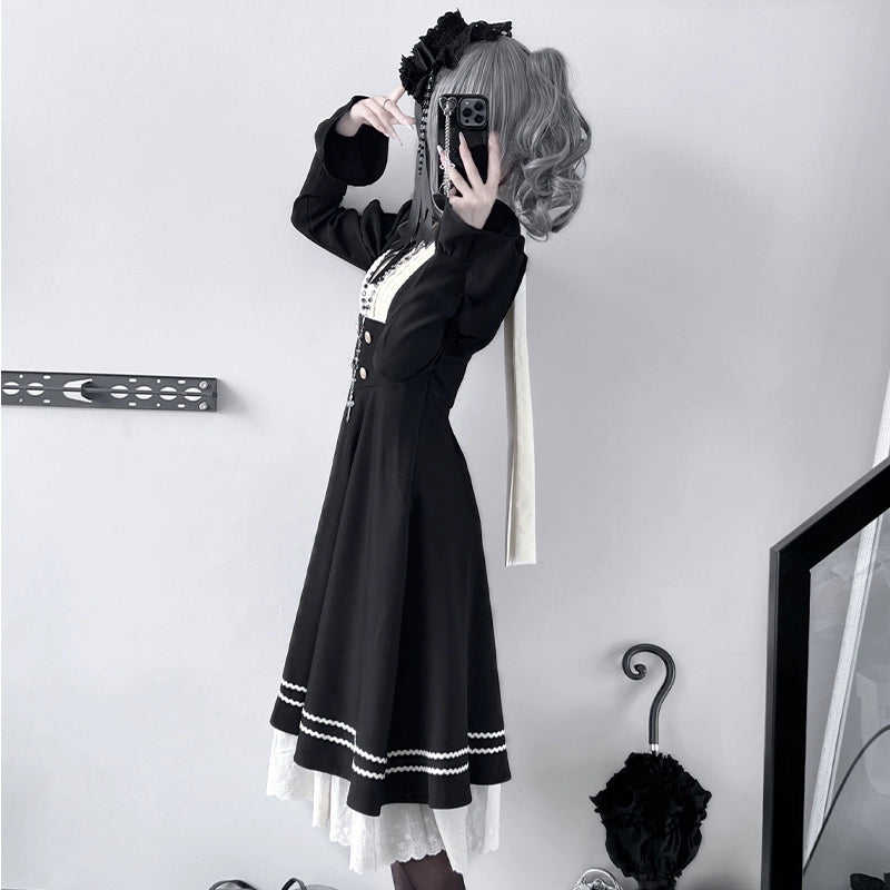 Jirai Kei Dress Halloween Nun Dress Black Dress 40334:660236