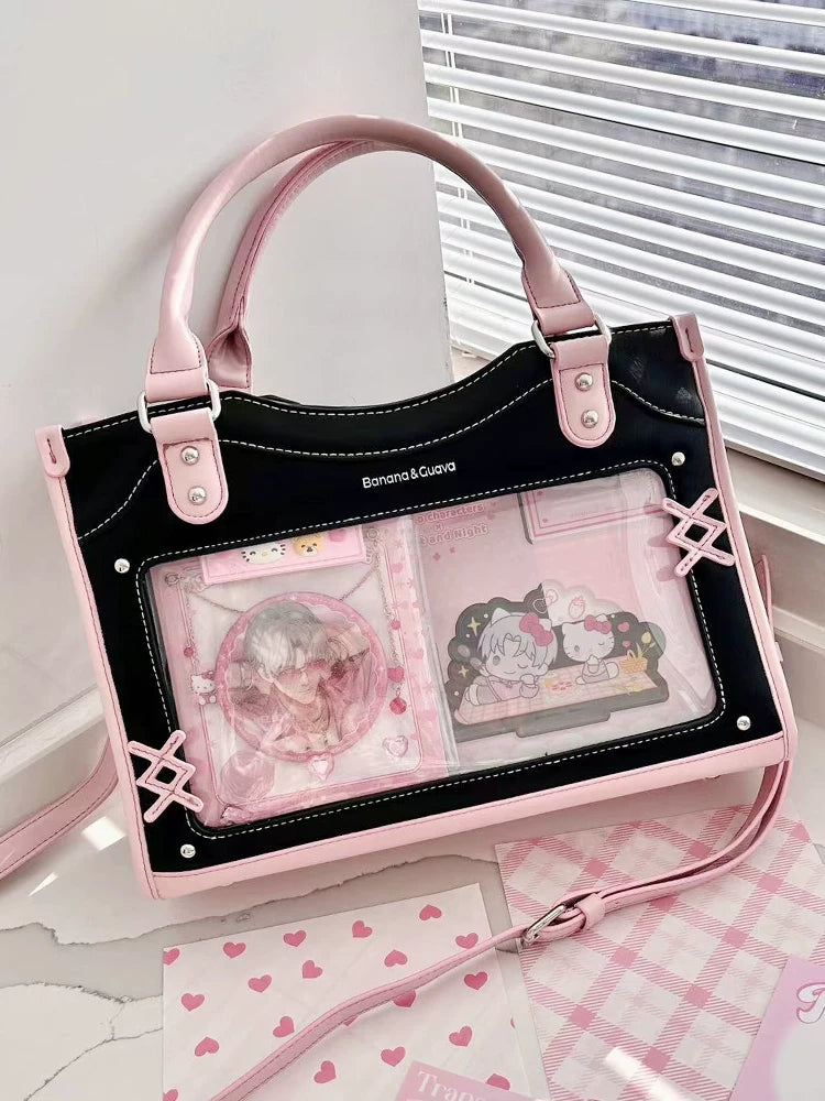 Y2K Square Shaped Ita Bag, Clear Window & Star Chain 45418:848128