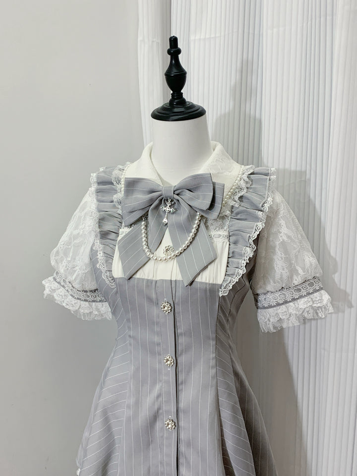 Black/ Gray Striped Jirai Kei Dress & Pocketed Shorts 43018:762190