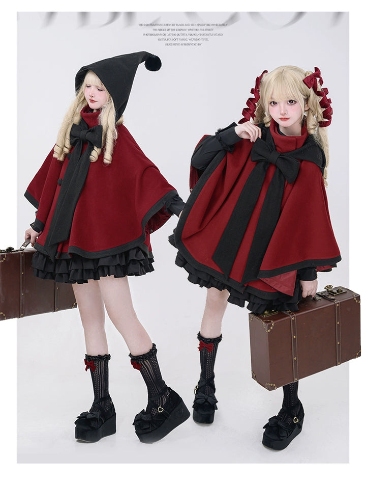 Elegant Lolita Winter Coat Black and White Camellia Cape 40284:658190