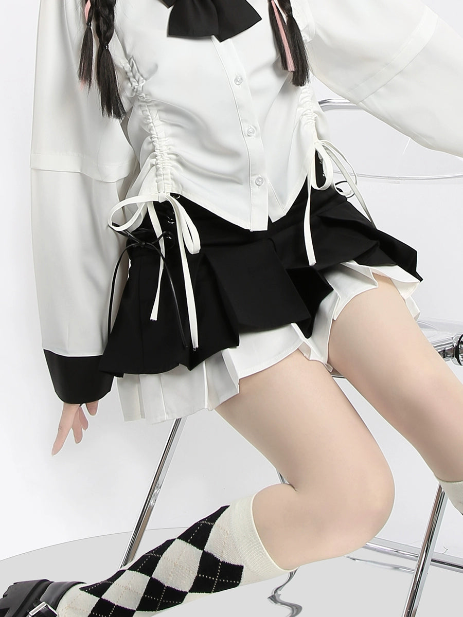 Kawaii Fashion Black Skirt Side Lace Up Pleated Skirt 22750:326952