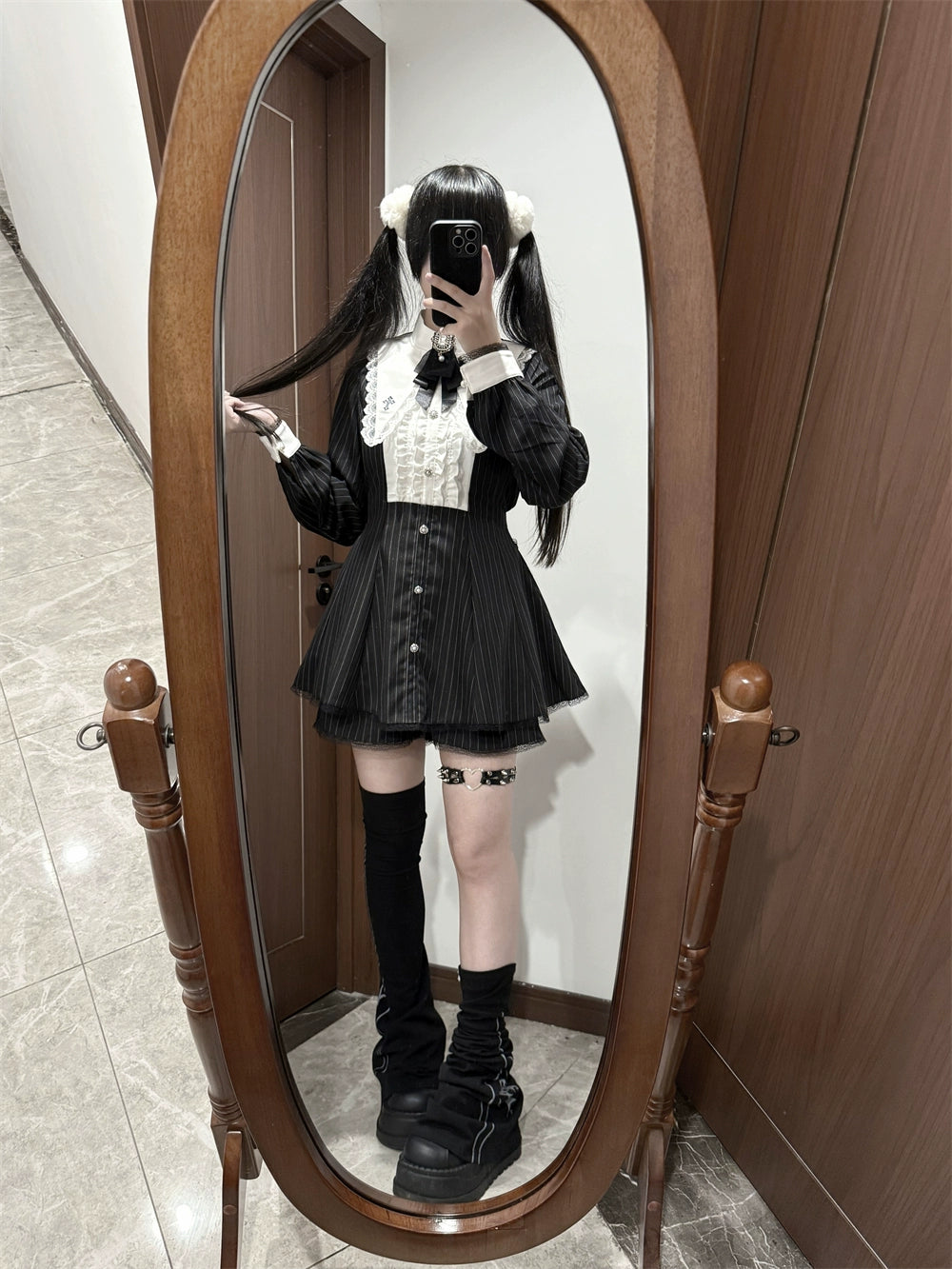 Jirai Kei Dress Set, Pointed Collar With Cross Accents 44145:797326