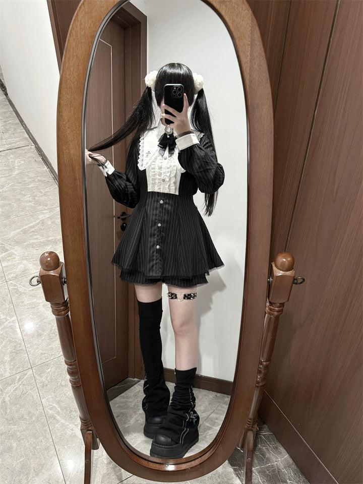 Jirai Kei Dress Set, Pointed Collar With Cross Accents 44145:797326