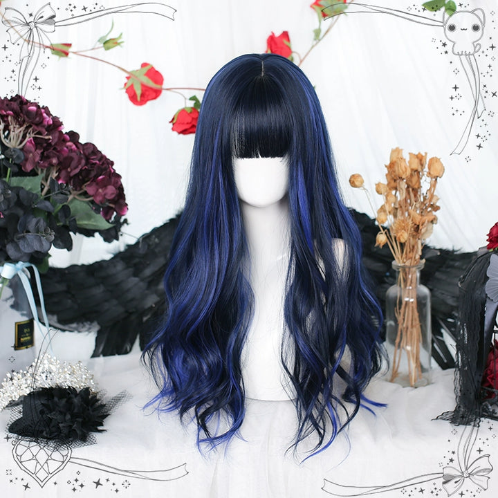 Lolita Wig Blue Black Wig With Big Waves Long Wig 35620:496318 35620:496318