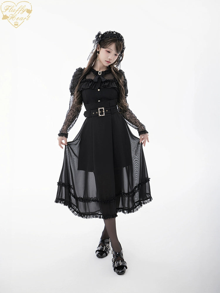 Lace-sleeves Jirai Kei Blouse & Voile Skirt With Detachable Belt 42954:758898
