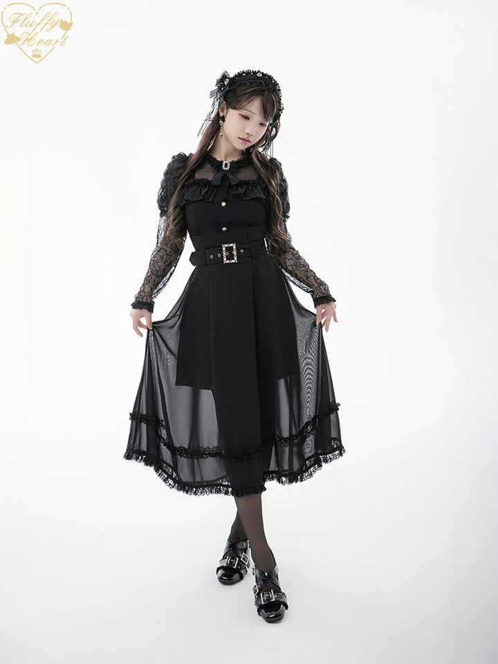 Lace-sleeves Jirai Kei Blouse & Voile Skirt With Detachable Belt 42954:758898